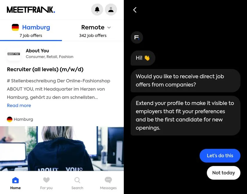 Mobile Recruiting App MeetFrank: Anonyme Jobsuche