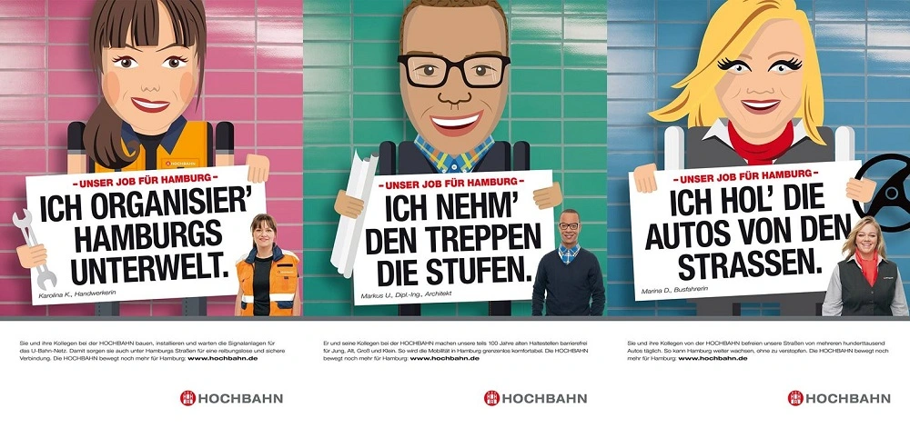 3 Beispiele für die Hochbahn Employer Branding Kampagne