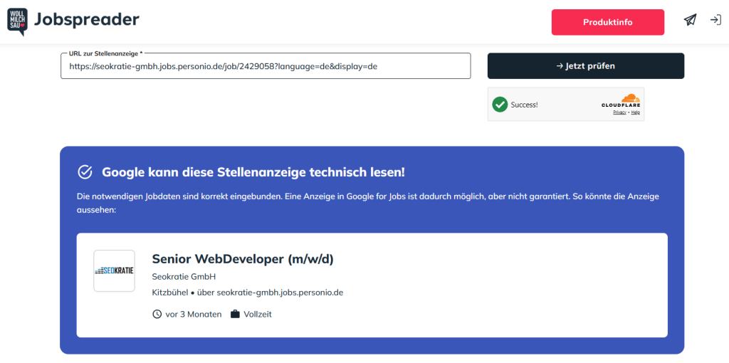 Google for Jobs Checker der Wollmilchsau