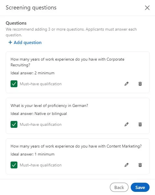 LinkedIn Screening questions