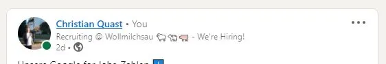 Headline bei LinkedIn (Recruiting @ Wollmilchsau)