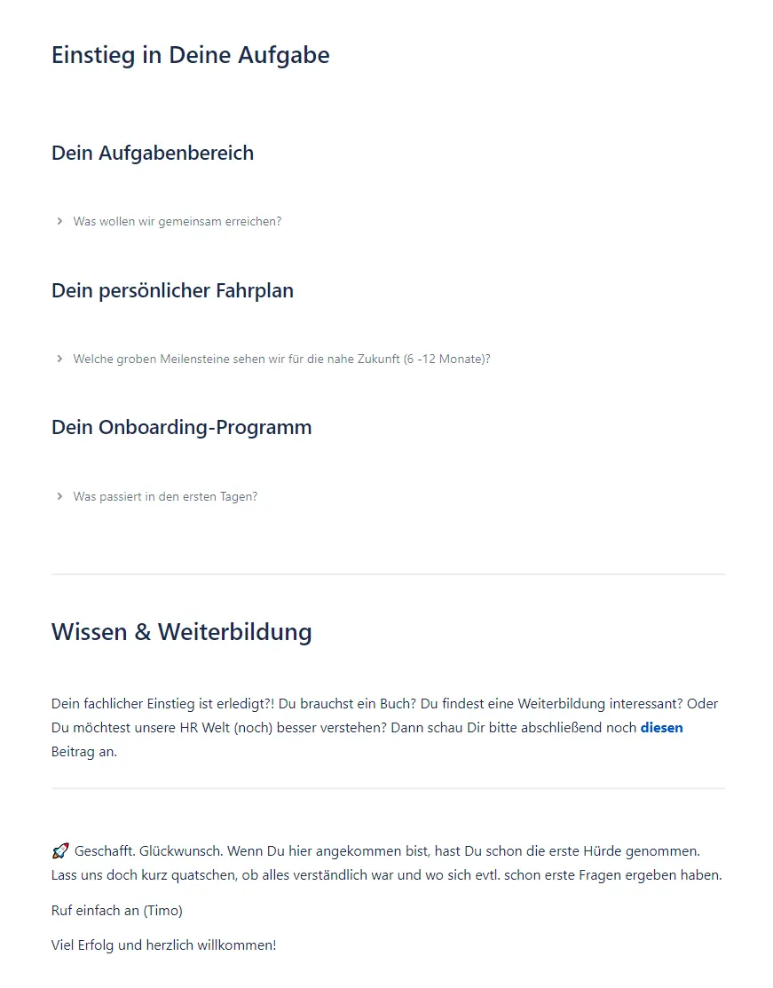 Onboarding-Prozess Beispiel: Fachliche Integration