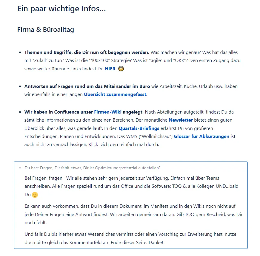 Onboarding Prozess Beispiel: Wichtige Infos