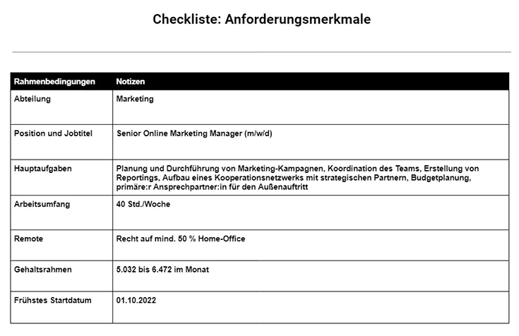 Checkliste: Rahmenbedingungen der Anforderungsmerkmale