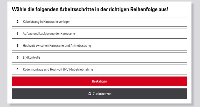 Self Assessment Beispiel: Quiz zur Wissensabfrage bei Porsche